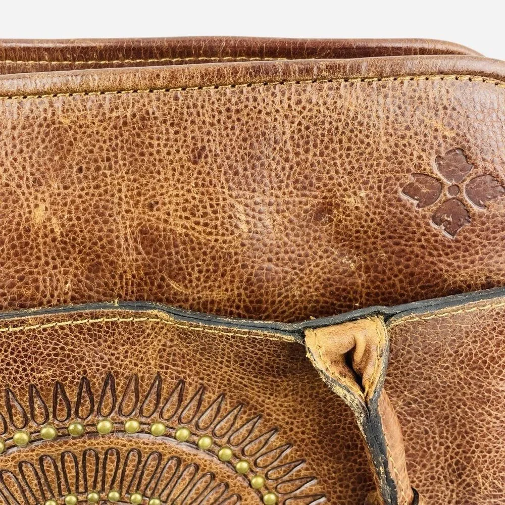 Patricia Nash Taurina Tooled Italian Leather Paris Satchel Purse Handbag Studded